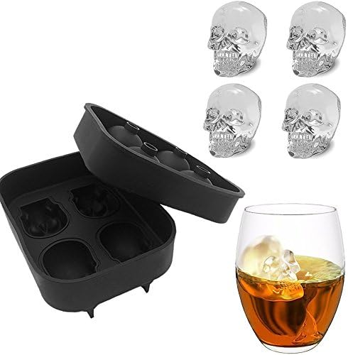 3D Skull Ice Cube Trays Mold Whiskey Stones Soft Silicone Novelty Mold for Wine Beer Whiskey (Skull)