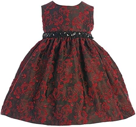 Crayon Kids Baby Girls Red Black Floral Sequined Belt Christmas Dress 24M