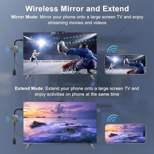 Wireless HDMI Display Dongle Adapter, 4K Miracast AirPlay Receiver for iPhone, iPad, Android, Laptop, PC to HDTV/Monitor/Projector, 100FT/30M, Plug & Play, Support DLNA, 2.4G/5G