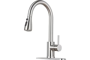 LUFG Kitchen Faucet with Pull Down Sprayer - Brushed Nickel Single Handle Kitchen Faucets, High Arc Stainless Steel Pull Out Kitchen Sink Faucet with Deck for RV Laundry Farmhouse Bar