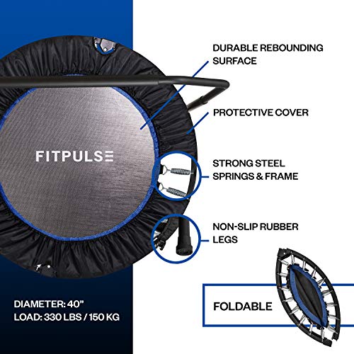 FITPULSE Mini Trampoline for Adults Rebounder Trampoline with Handle Workout Trampoline for