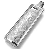INBLUE Men's Stainless Steel Pendant Necklace Silver Tone English Bible Lords Prayer Cross -With 23 Inch Chain