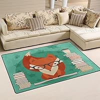 LORVIES Fox In Glasses With Many Books Area Rug Carpet Non-Slip Floor Mat Doormats for Living Room Bedroom 60 x 39 inches