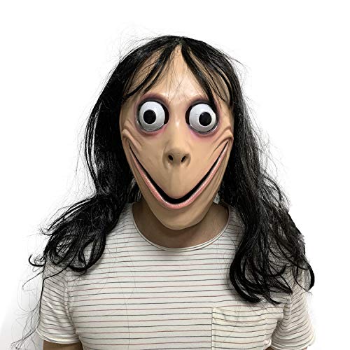 ZhangHD Creepy Momo Mask, Scary Momo Challenge Games Evil Latex Mask with Wig Yellow
