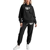 Womail Women's Valentines Sweatsuit Cute Heart Print 2 Piece Hoodies and Sweatpants Set Casual Jogging Gym Sweat Suits