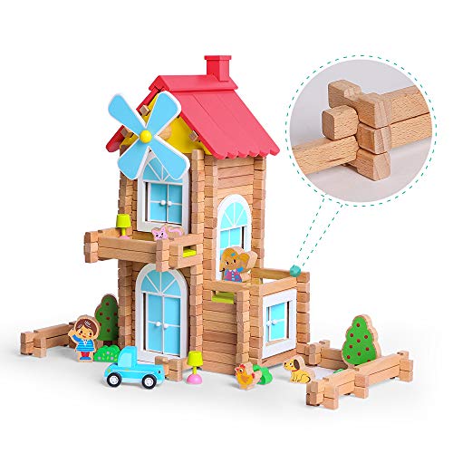 iwood Windmill Log Blocks, Wooden Log Building Set,Construction