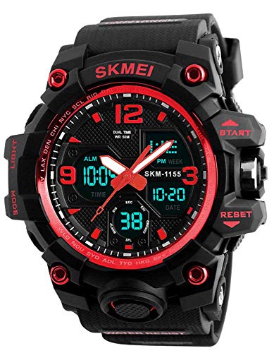 Gosasa Big Dial Digital Watch S Shock Men Military Army Watch Water Resistant LED Sports Watches (Red) - Thumbnail 6