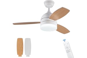 OMYU Ceiling Fans with Lights 42 Inch Modern Ceiling Fan with Remote Control for Indoor, Bedroom, Dining Room, Silent Motor, Wood Ceiling Fan 3-Blades