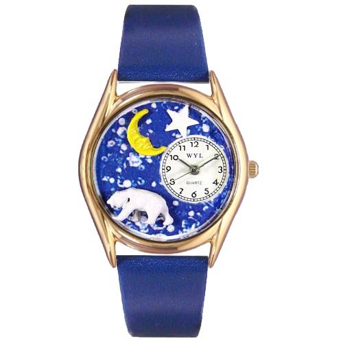 Whimsical Watches Kids' C0150014 Classic Gold Polar Bear Royal Blue Leather And Goldtone Watch