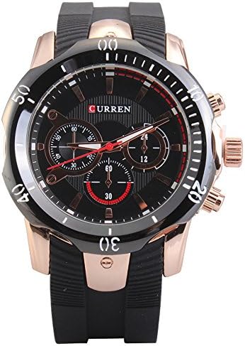 Tidoo Watches Mens Japaneses Quartz Movement Sports Wrist Watch Staintless Steel Gold Tone Case Black Analog Dial Black Silicone Band