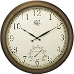 River City Clocks 24 Inch Indoor/Outdoor Clock with Brass Colored Finish, Time, & Temperature - Model # 1011-24