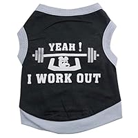 Vividda Cotton Pet Puppy Vest "I Work Out" Funny Pattern Summer Clothes T-shirt for Small Dog Black L