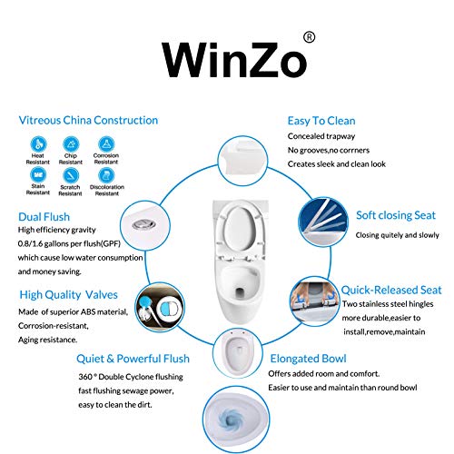 WinZo WZ5028 Elongated One Piece Toilet, Dual Flush 0.8 /1.6