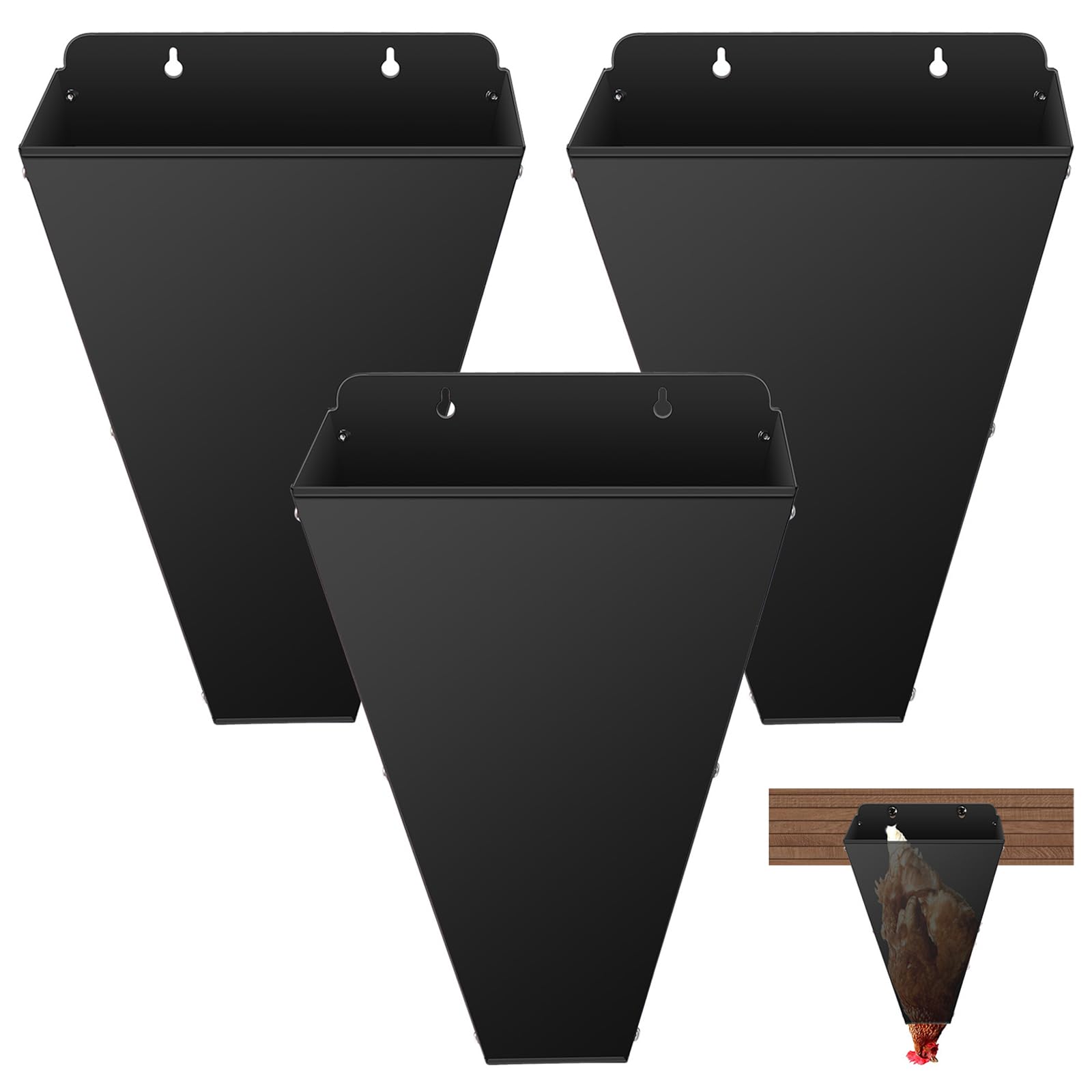 Photo 1 of 3 Pack Medium Size Chicken Cone, Heavy-Duty Steel Poultry Restraining Cones for Chicken, Large Laying Hens, Roasters, Turkeys Up to 8 Pounds, Flat Back Funnel Cone Chicken Killing Cone, Easy to Clean