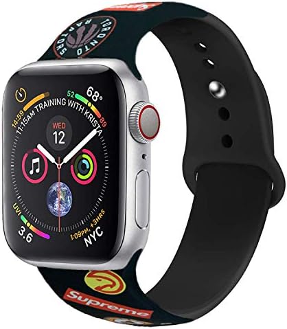Inozama Compatible with Apple Watch Band, Soft Silicone Sporty Replacement Wrist Strap Band for iWatch Series 4/3/2/1 (42MM/44MM M/L Supreme Team Black)