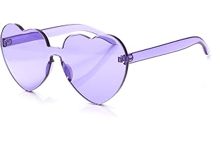 OLINOWL Heart Oversized Rimless Sunglasses One Piece Heart Shape Eyewear Colored Sunglasses for Women Purple