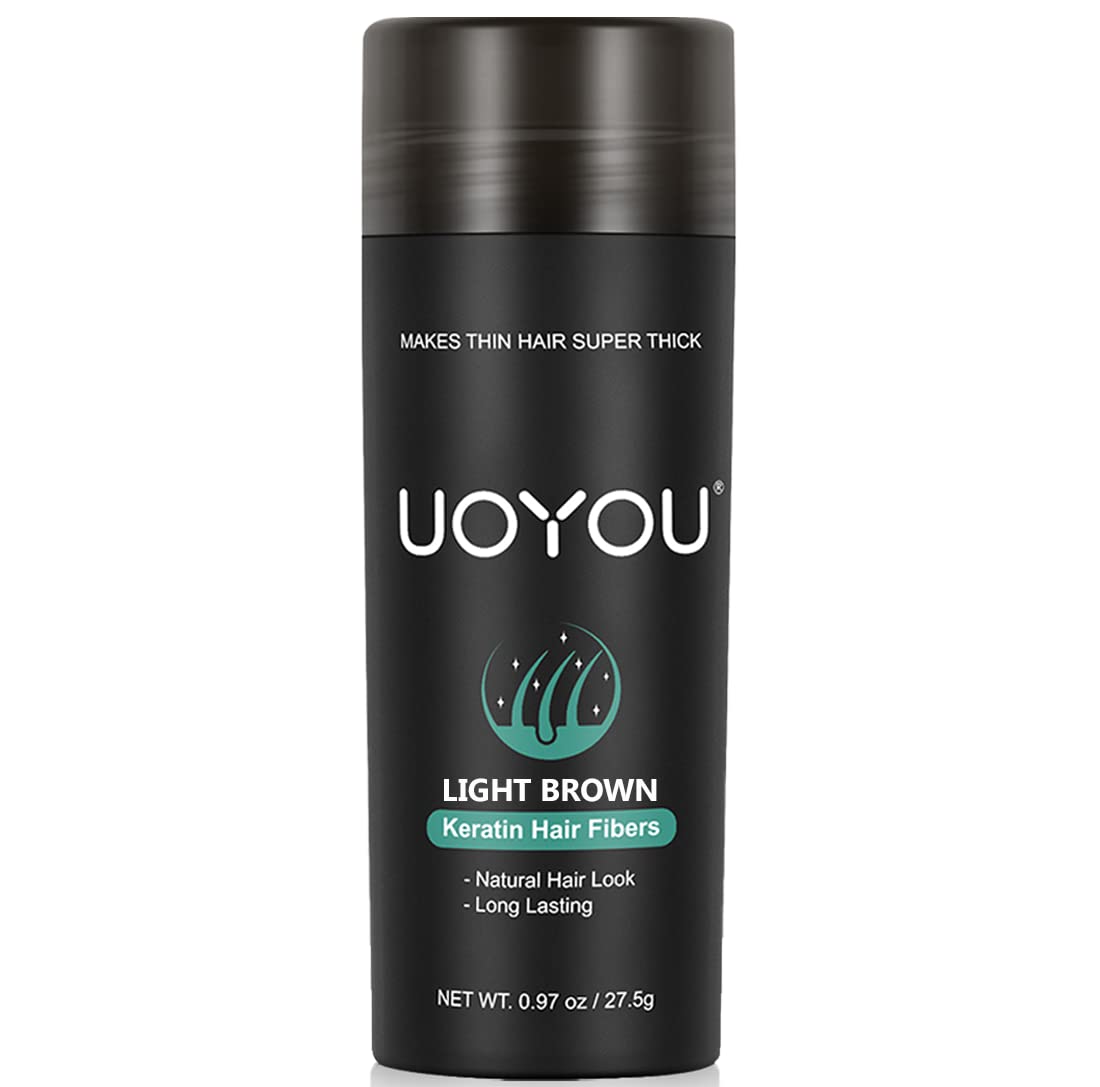 UOYOU LIGHT BROWN Hair Fibres for Thinning Hair 27.5g Bottle | Undetectable & Natural Keratin Hair Fibers Concealer for Hair Loss for Men and Women | Hair Building Fibres Powder [LIGHT BROWN]