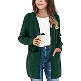 Amarmia Girl's Open Front Cardigan Long Sleeve Knit Sweaters Kids Solid Cute Casual Loose Outerwear Coats with Pockets