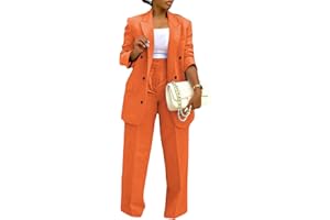 LROSEY 2 Piece Outfits for Women Dressy Double Breasted Blazer Jackets High Waisted Wide Leg Pants Suits Set Casual Business