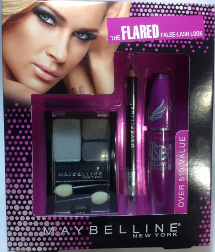 Maybelline Flared False-lash Look the Falsies Mascara Very Black + Line Express Eyeiner Ebony Black + Expert Wear Quad Eyeshadow Charcoal Smokes.