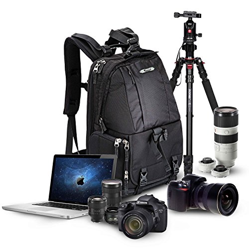 Large Professional Camera Laptop Backpack SLR DSLR Camera Bag for Hiking Traveling with 15"Laptop Ipad Lens Tripod for Canon Nikon Sony Olympus Camera Men and Women(Black)