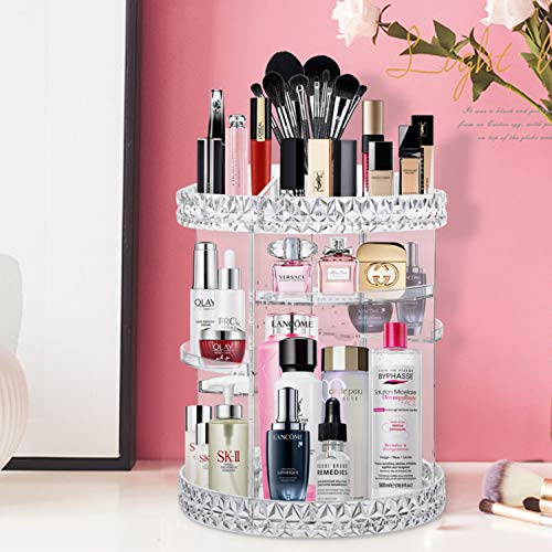alvorog Makeup Organizer 360 Degree Rotating Cosmetic Storage Case DIY Makeup Carousel Spinning Holder with Adjustable Shelves Large Capacity for Jewelry, Makeup Brushes and Lipsticks (Small)
