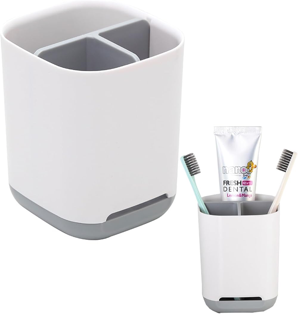 Toothbrush Holder, 3 Slots Organizer with Drainage Holes, Grey