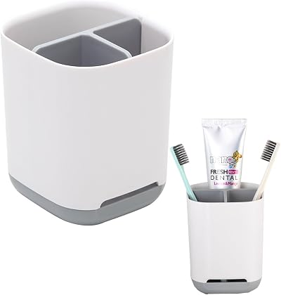 Toothbrush Holder, 3 Slots Organizer with Drainage Holes, Grey