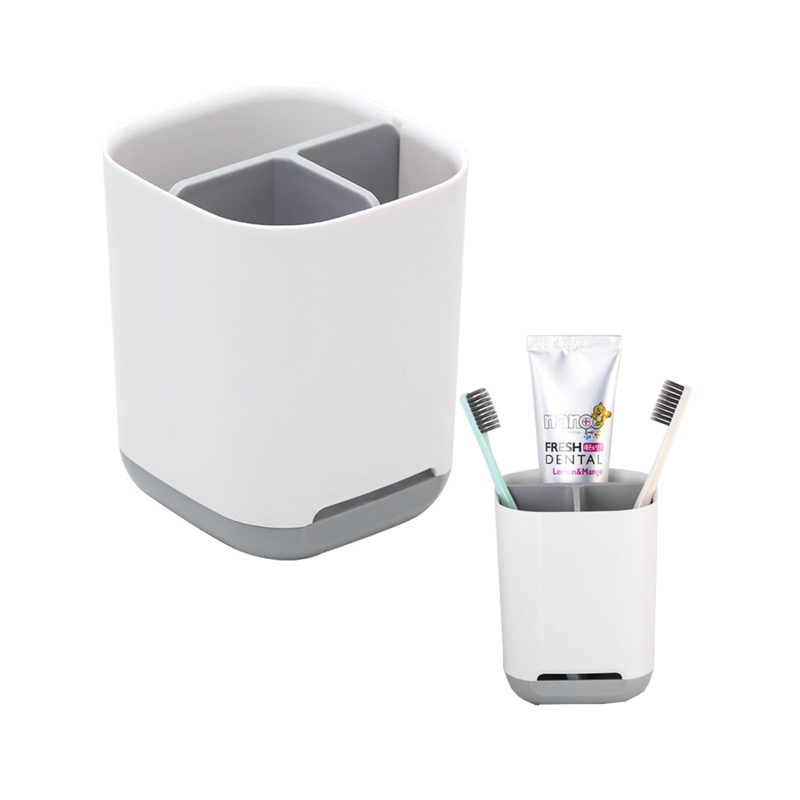 LAWALEISHE Toothbrush Holder,3 Slots Toothbrush Organizer with Drainage Holes,Grey Multifunctional Plastic Toothbrush Cup Storage Stand, Makeup Brush Razor Toothbrush Caddy Holder for Bathroom Kitchen