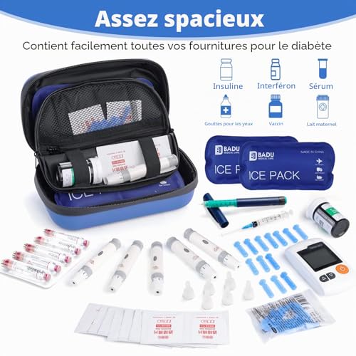 HIMDUZE TSA Approved Insulin Cooler for Travel with Thermometer, Temperature Display, Diabetic Travel Bag with 2 Reusable Ice Packs for Travel