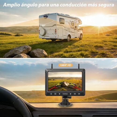 Wireless Solar Reversing Camera with 10000mAh Battery, 7 Inch Wireless Reversing Camera, IP69 Waterproof, Infrared Night Vision for Caravan, Truck, Car, Camper (VS-7E)
