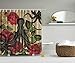 Nautical Shower Curtain Sea Creatures Decor by Ambesonne, Monster Octopus in Ocean Fauna with Roses Leaves Tentacles Kraken Vintage Rustic Retro Print Fashionable Modern Bathroom, Red Green Gray Beige
