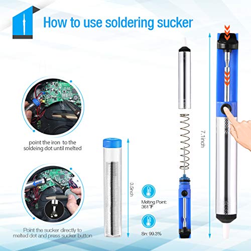 Soldering Iron Kit 60W,Adjustable Temperature Soldering Iron,ESD Wristband, 5 Solder Tips, Solder Sucker, Solder Wire, Soldering Iron, Tweezers,with Tool Carry Case - Thumbnail 5