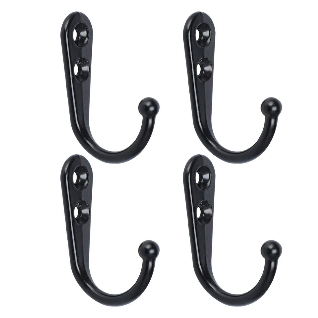 sourcing map 4pcs Robe Hook Wall Mounted Hooks Coat Towel Wall Clasp Bathroom Hanger with Screws Black
