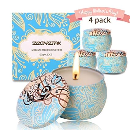 ESOLOM Duftkerzen, Citronella Kerzen 4 Stück Mückenschutz Kerzen Zitronengras Kerzen, Geschenkset für drinnen und draußen Geburtstag Muttertag Bad Yoga Valentinstag