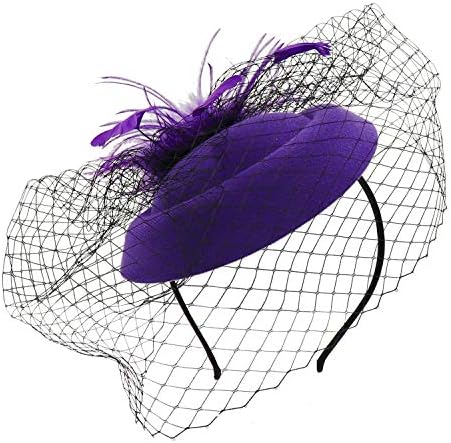 Pillbox Fascinator Hat for Women Wedding Kentucky Derby Tea Party Hat Feather Headband Hair Clip with Veil