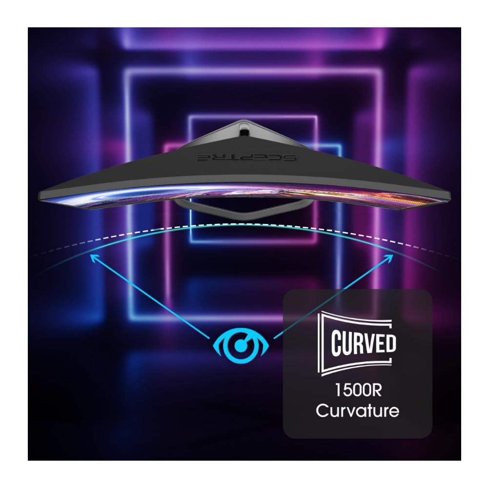 Sceptre Curved 24.5-inch Gaming Monitor up to 240Hz 1080p R1500 1ms DisplayPort x2 HDMI x2 Blue Light Shift Build-in Speakers, Machine Black 2023 (C255B-FWT240)