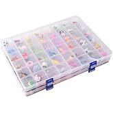 BangQiao 2 Pack Fixed 48 Grids Clear Plastic Divider Storage Box, Transparent Organizer Container Case for Bead, Button, Jewelry, Diamond, Craft, Small Parts, Sewing Kit,DIY Accessories