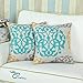 CaliTime Canvas Throw Pillow Cover Case for Couch Sofa Home Decoration Three-Tone Floral Compass Geometric 18 X 18 Inches Turquoise/Yellow/Gray