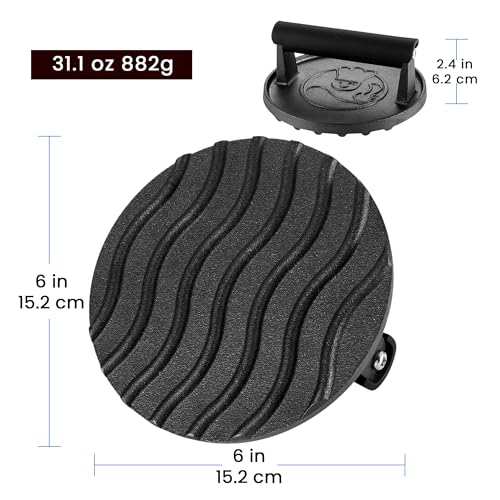 Smash Burger Press for Griddle, 5-Year Warranty, 2 lb Heavy Duty Burger Smasher Tool with Heat-Resistant Handle, Premium Cast Iron Bacon & Sandwich Maker, Hamburger Press for BBQ Grilling Accessories