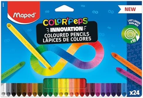 Lápis de cor Peps Infinity, conjunto de 24 cores variadas, 10 vezes mais duradouro com design ergonômico triangular, cores vivas para desenho e coloração