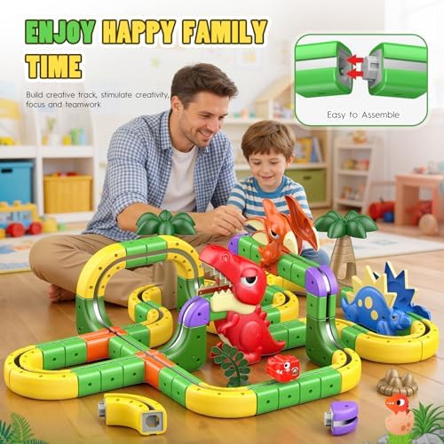 Brinquedos Dinossauros Rapaz 3 4 5 6 7 8 anos, 115 peças DIY Cubo Track Presente Rapaz Rapariga 3-8 Anos Conjunto de Comboios Elétricos Clickrail — foto 7 de 8