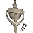 QCAA Solid Brass Door Knocker, 7", with 160 Degree Glass Len Door Viewer (UL Listed), Satin Nickel, 1 Pack