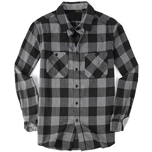 Damipow Flannel Shirt for Men Button Down Long Sleeve Shirts Plaid Flannels Men Shirt,Grey,4XL at Amazon