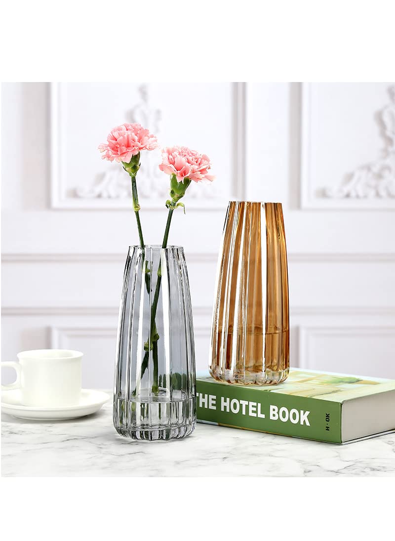 FUBAO Clear Heavy Glass Flower Vase - 22 cm, Crystal Flower Vase Large Tabletop Vase Table Centrepiece for Home, Garden, Coffee Shop Decoration Wedding Decor, Pinapple Pattern (Gray tabby)