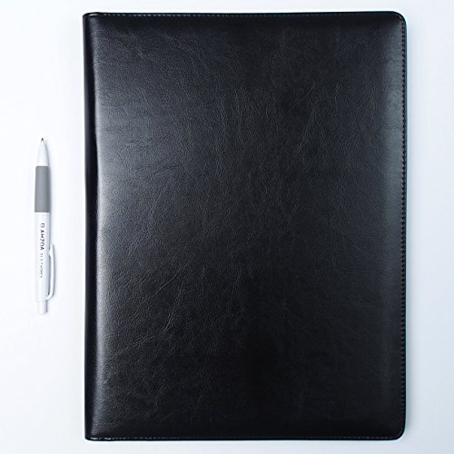 AHZOA 4 Pockets A4 Size Memo Padfolio S3 with Mechanical Pencil , Including 8.27 X 11.7 Inch Legal Writing Pad, Synthetic Leather Handmade 9.84 X 12.99 Inch Notepad Clipboard (black)