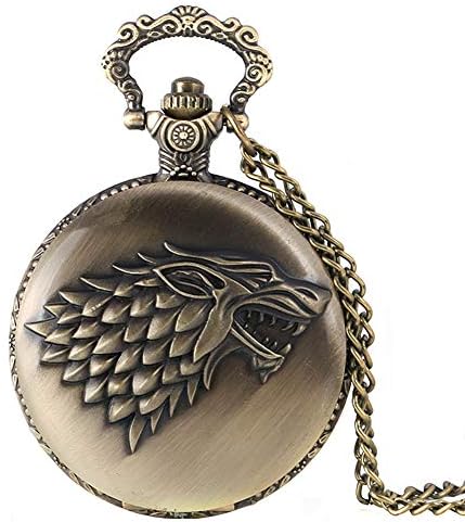 Pocket Watch, Game of Thrones Strak Family Crest Winter is Coming Retro Pocket Watch Bronze Wolf Design Quartz Pocket Watch for Men Women Gift with Necklace Chain - Ahmedy Pocket Watch