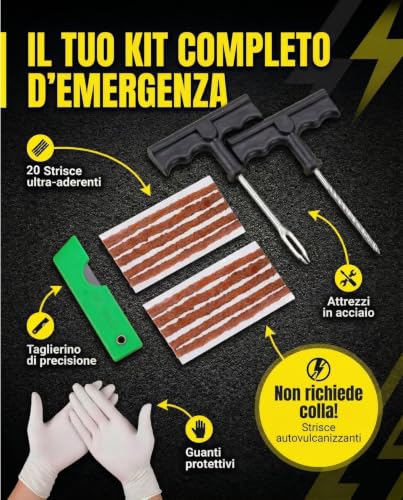 NOOGUI Car Tyre Repair Kit, Repair in 15 Minutes, 1 Unit | Includes 20 Dowels, 2 T-Tools, Gloves and Cutter