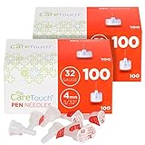 Care Touch Pen Needles 32 Gauge, 5/32 Inches, 4mm - 200 (2x100) Pen Needles