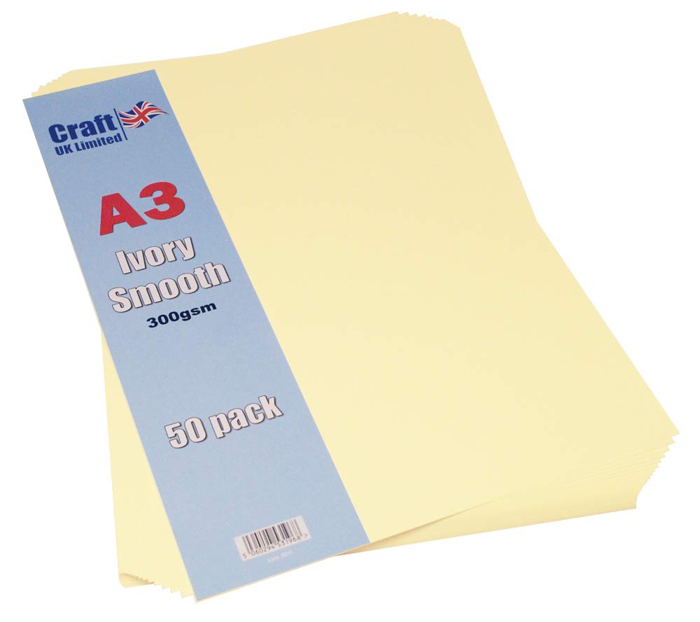 Craft UK 2011 A3 300gsm Smooth Card pack - Ivory (pack of 50 sheets)
